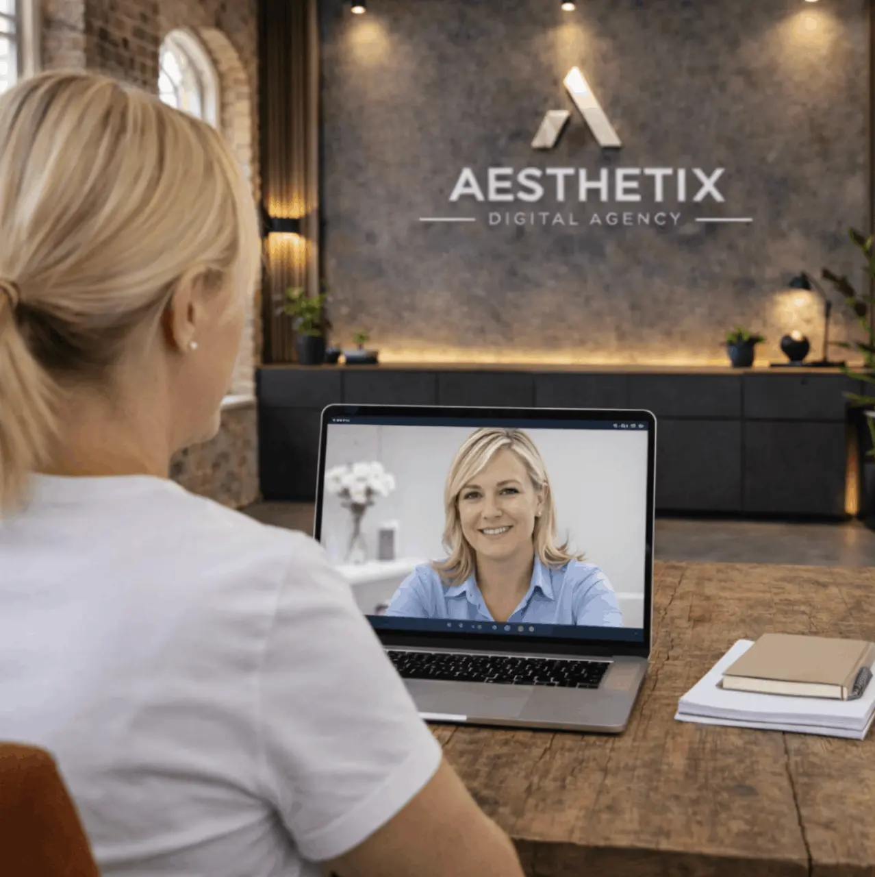 Kirsten speaking to a client